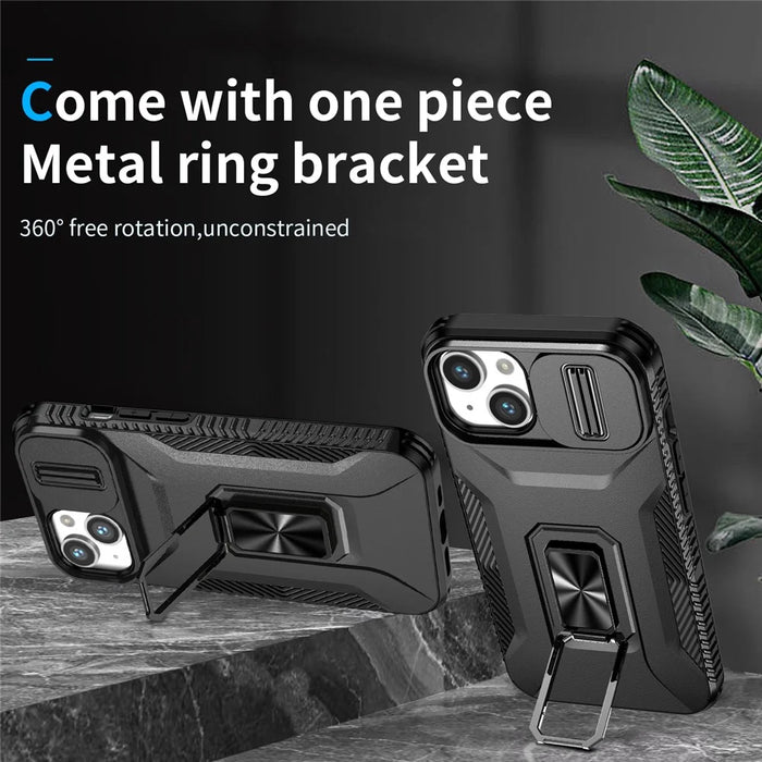 For iPhone 13 / 14 Case Slide Lens Protection Phone Cover Support Car Magnetic Mount - Black - 2