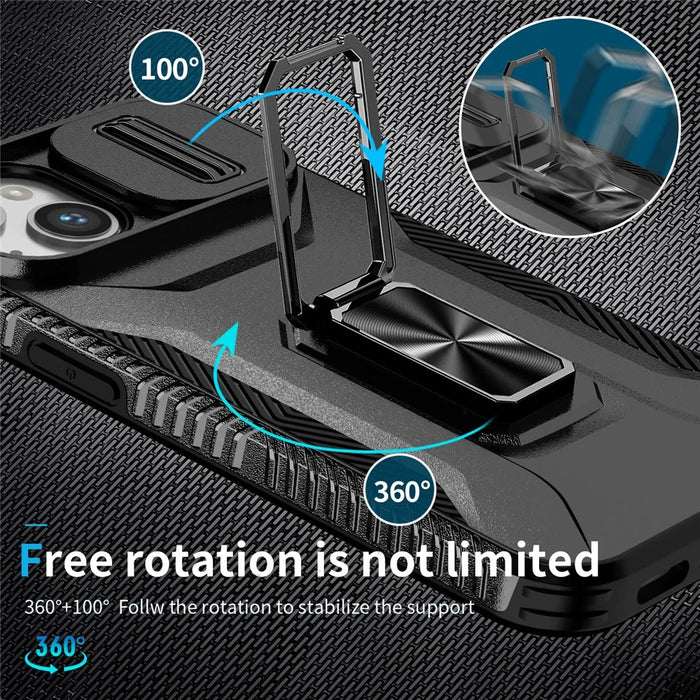 For iPhone 13 / 14 Case Slide Lens Protection Phone Cover Support Car Magnetic Mount - Black - 4