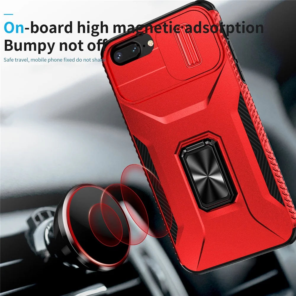 For iPhone 7 Plus / 8 Plus Case Hybrid TPU PC Phone Cover Rotating Kickstand Slide Camera Cover - Red - 4