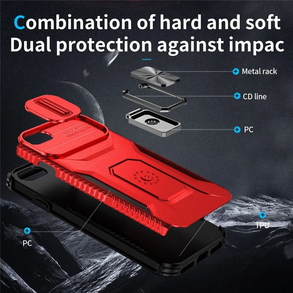 For iPhone 7 Plus / 8 Plus Case Hybrid TPU PC Phone Cover Rotating Kickstand Slide Camera Cover - Red - 6