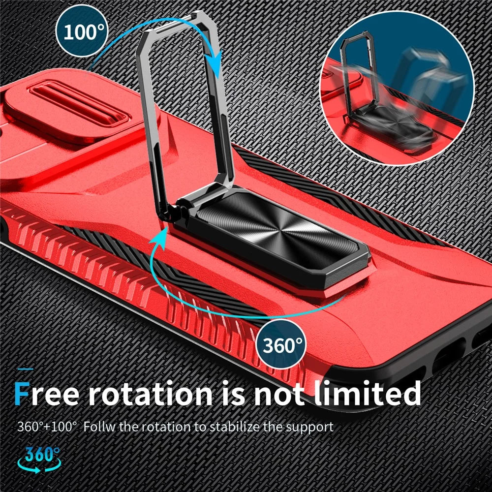 For iPhone 7 Plus / 8 Plus Case Hybrid TPU PC Phone Cover Rotating Kickstand Slide Camera Cover - Red - 7