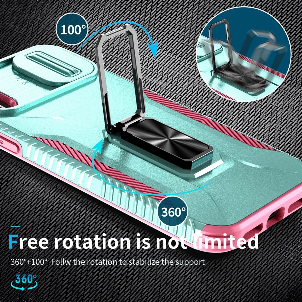 For iPhone X / XS Case with Camera Cover Slider, PC+TPU Armour Phone Shell - Cyan+Pink - 7