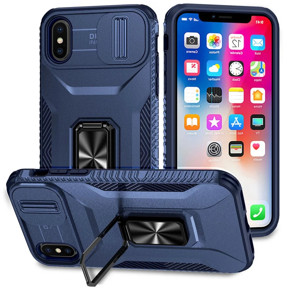 For iPhone XS Max Case with Camera Cover Kickstand Impact-Resistant Phone Protector - Blue - 1