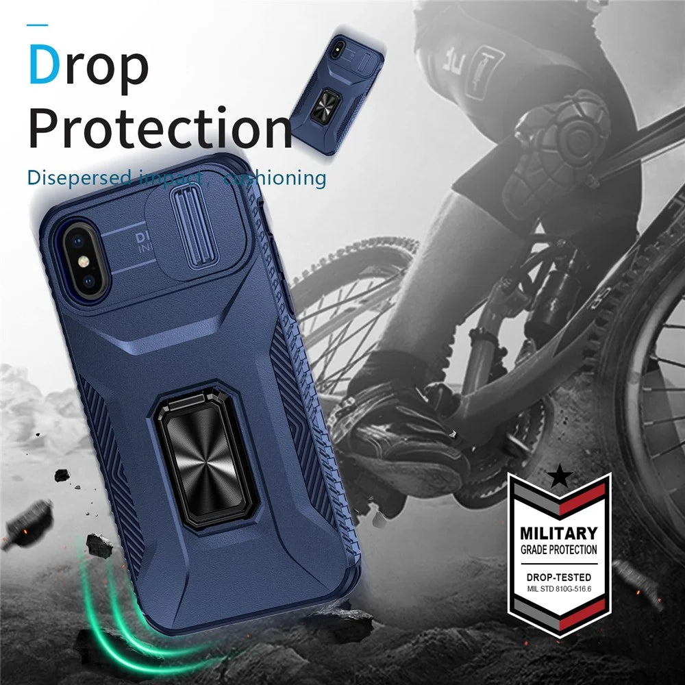 For iPhone XS Max Case with Camera Cover Kickstand Impact-Resistant Phone Protector - Blue - 2