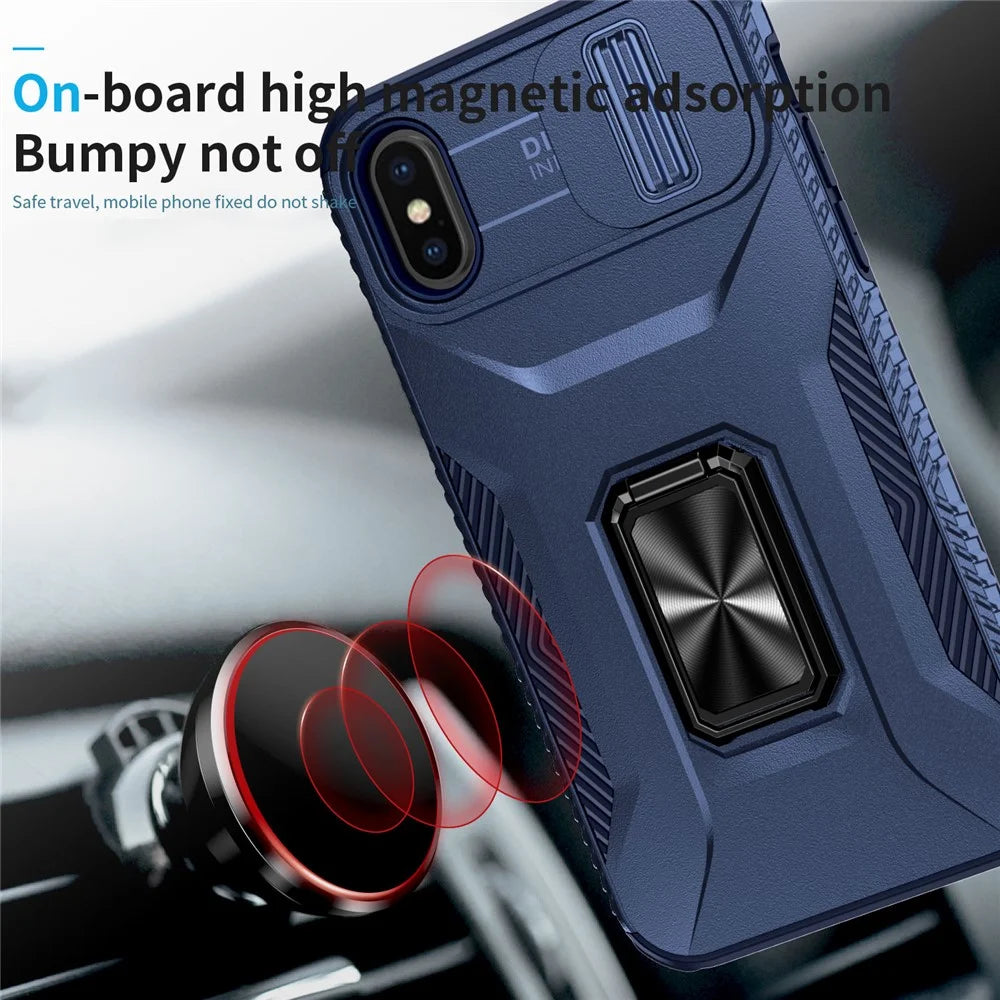 For iPhone XS Max Case with Camera Cover Kickstand Impact-Resistant Phone Protector - Blue - 3