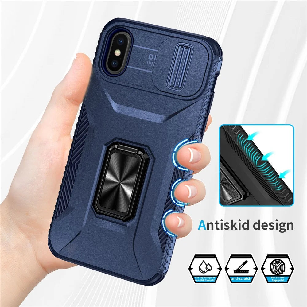 For iPhone XS Max Case with Camera Cover Kickstand Impact-Resistant Phone Protector - Blue - 4