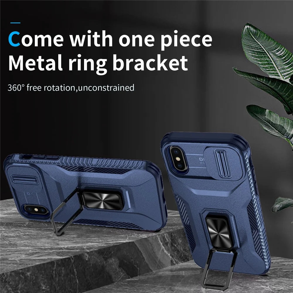 For iPhone XS Max Case with Camera Cover Kickstand Impact-Resistant Phone Protector - Blue - 5