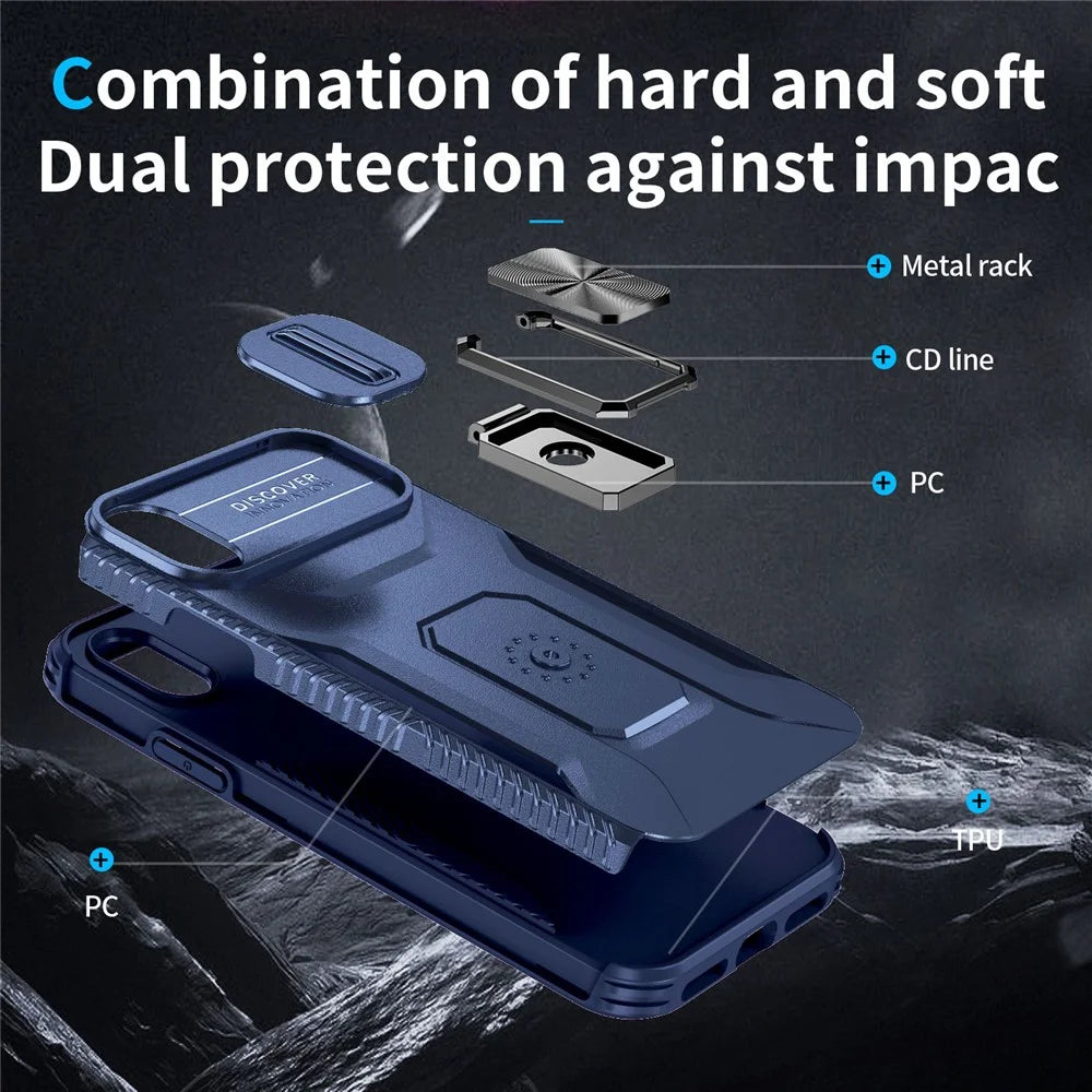 For iPhone XS Max Case with Camera Cover Kickstand Impact-Resistant Phone Protector - Blue - 6
