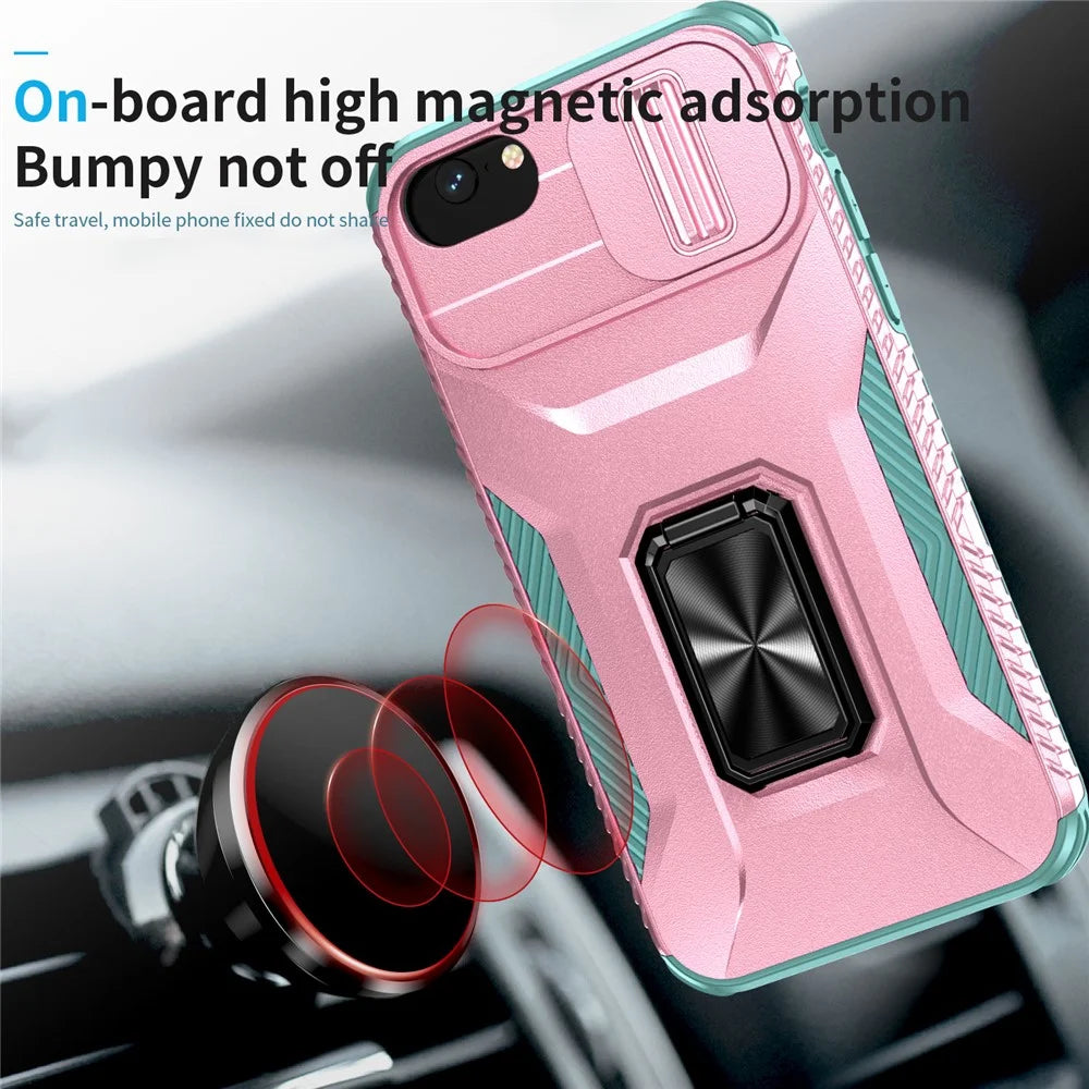 For iPhone 7 4.7 inch / 8 4.7 inch / SE (2020) / SE (2022) Case Anti-dust PC+TPU Cover with Slide Lens Lid - Pink+Cyan - 3