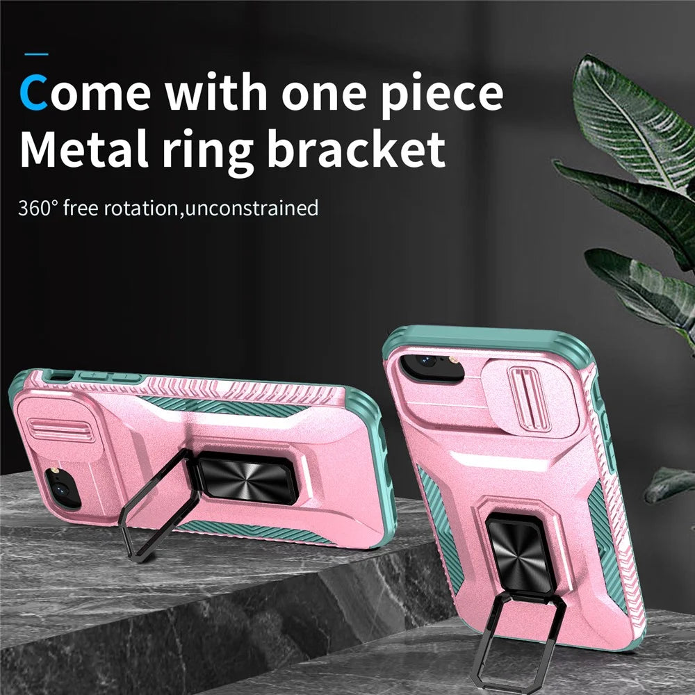 For iPhone 7 4.7 inch / 8 4.7 inch / SE (2020) / SE (2022) Case Anti-dust PC+TPU Cover with Slide Lens Lid - Pink+Cyan - 5