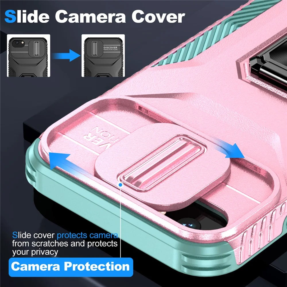 For iPhone 7 4.7 inch / 8 4.7 inch / SE (2020) / SE (2022) Case Anti-dust PC+TPU Cover with Slide Lens Lid - Pink+Cyan - 7