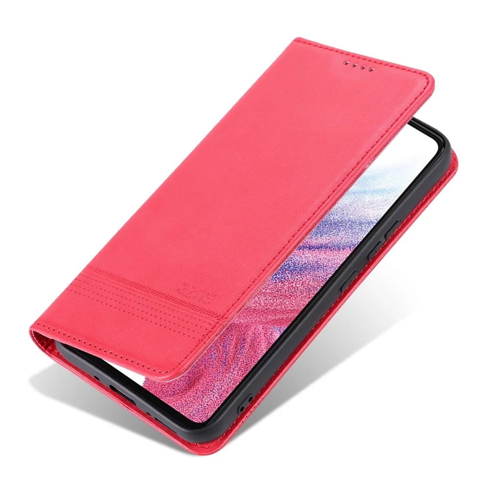 AZNS For Samsung Galaxy A05s 4G PU Leather Cover Stand Magnetic Adsorption Phone Case - Red - 5