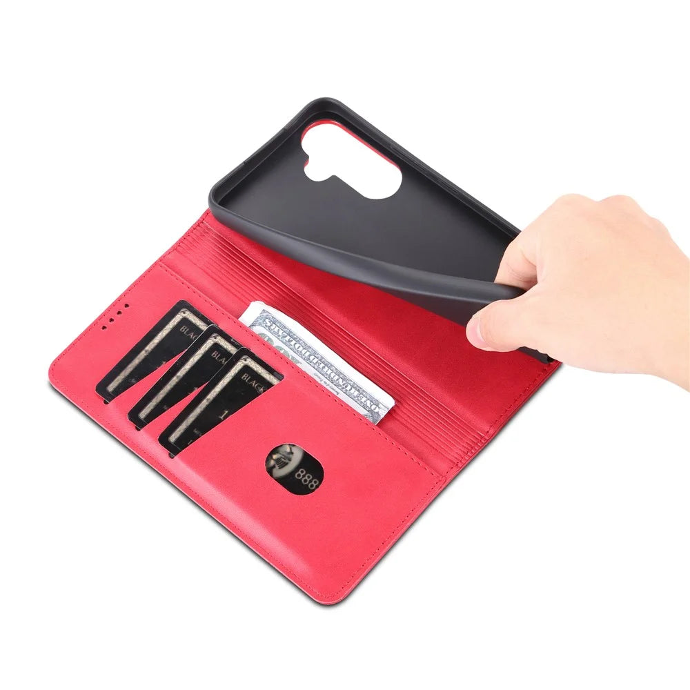 AZNS For Samsung Galaxy A05s 4G PU Leather Cover Stand Magnetic Adsorption Phone Case - Red - 6