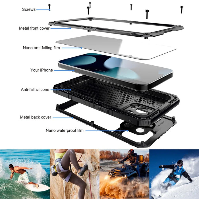 For iPhone 15 Pro Max IP68 Waterproof Case Anti-drop Phone Cover with Screen Protector - Black - 4