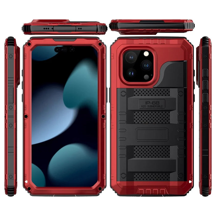 IP68 Waterproof Phone Case for iPhone 15 Pro PC+Silicone Cover with Screen Protector - Red - 1