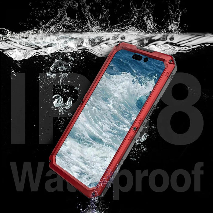 IP68 Waterproof Phone Case for iPhone 15 Pro PC+Silicone Cover with Screen Protector - Red - 2