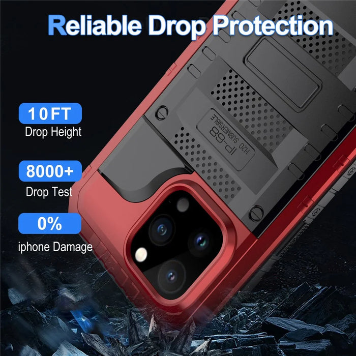 IP68 Waterproof Phone Case for iPhone 15 Pro PC+Silicone Cover with Screen Protector - Red - 3