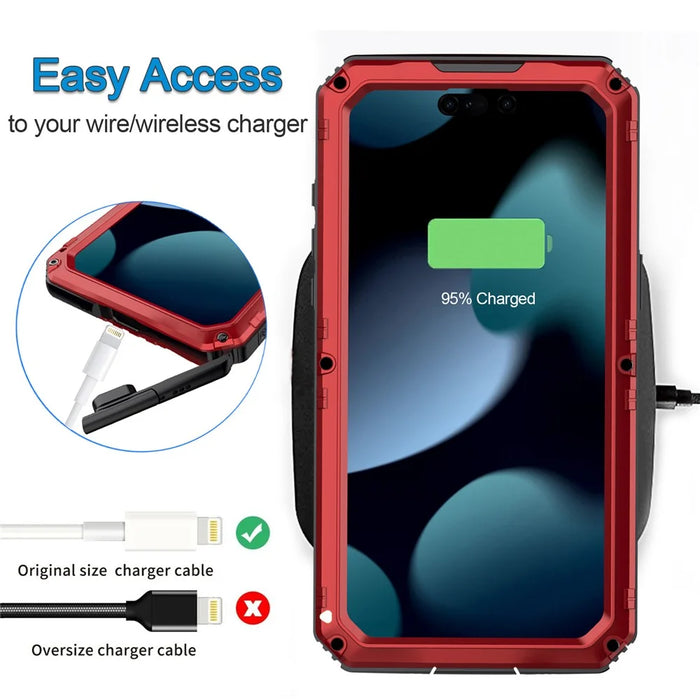 IP68 Waterproof Phone Case for iPhone 15 Pro PC+Silicone Cover with Screen Protector - Red - 5