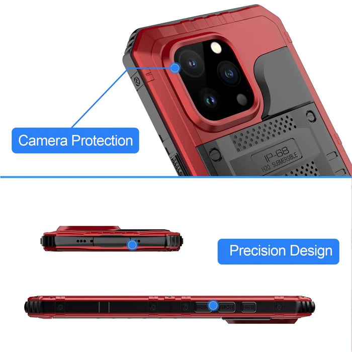 IP68 Waterproof Phone Case for iPhone 15 Pro PC+Silicone Cover with Screen Protector - Red - 6