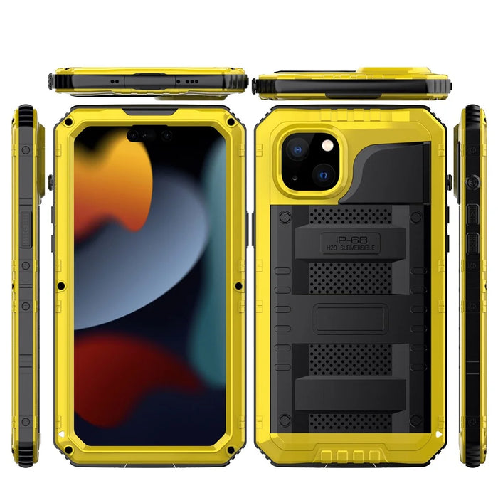 For iPhone 15 IP68 Waterproof Case Drop-proof PC+Silicone Cover with Screen Protector - Yellow - 1