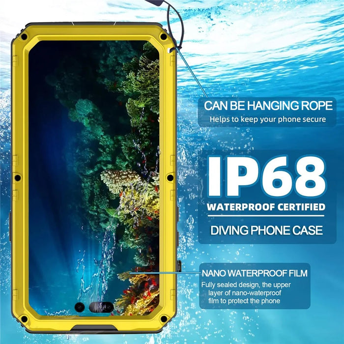 For iPhone 15 IP68 Waterproof Case Drop-proof PC+Silicone Cover with Screen Protector - Yellow - 2