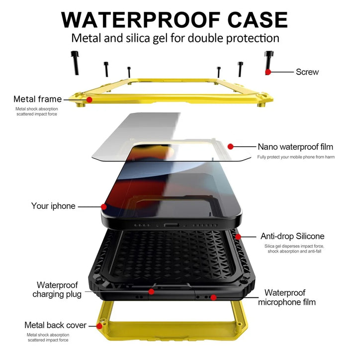 For iPhone 15 IP68 Waterproof Case Drop-proof PC+Silicone Cover with Screen Protector - Yellow - 4
