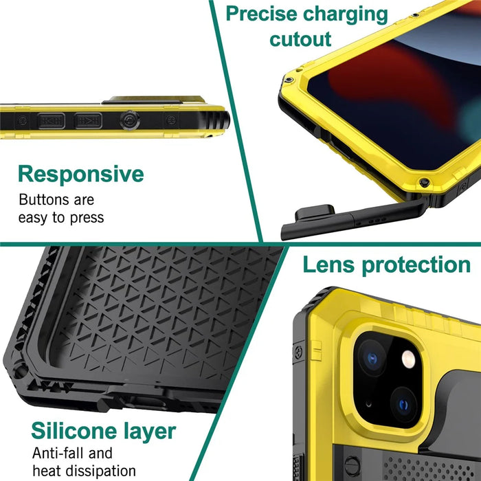 For iPhone 15 IP68 Waterproof Case Drop-proof PC+Silicone Cover with Screen Protector - Yellow - 6