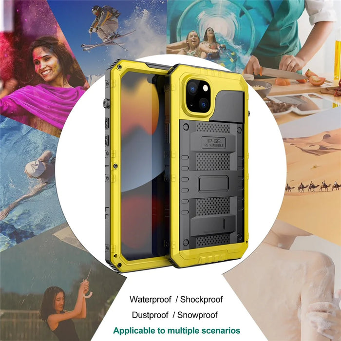 For iPhone 15 IP68 Waterproof Case Drop-proof PC+Silicone Cover with Screen Protector - Yellow - 7