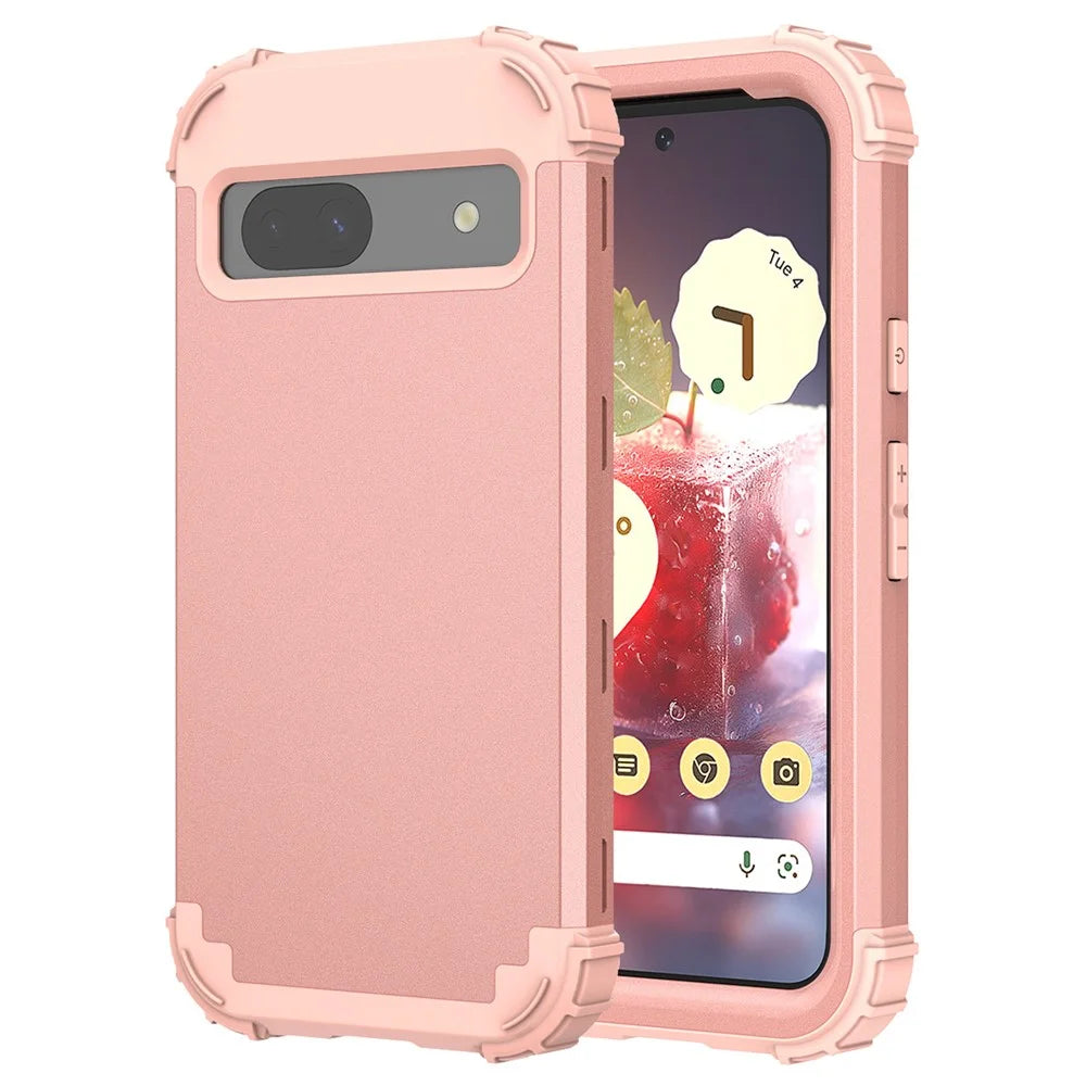 L-Style For Google Pixel 8a Case Shock Absorbing PC + TPU Phone Protective Shell - Rose Gold+Rose Gold - 1