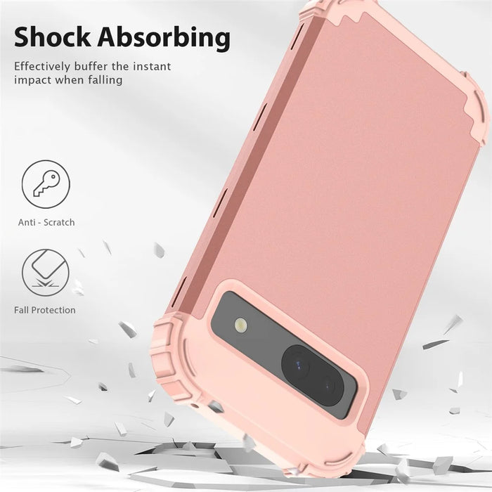 L-Style For Google Pixel 8a Case Shock Absorbing PC + TPU Phone Protective Shell - Rose Gold+Rose Gold - 2