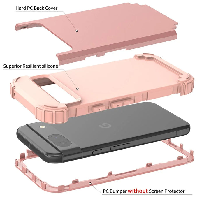L-Style For Google Pixel 8a Case Shock Absorbing PC + TPU Phone Protective Shell - Rose Gold+Rose Gold - 3