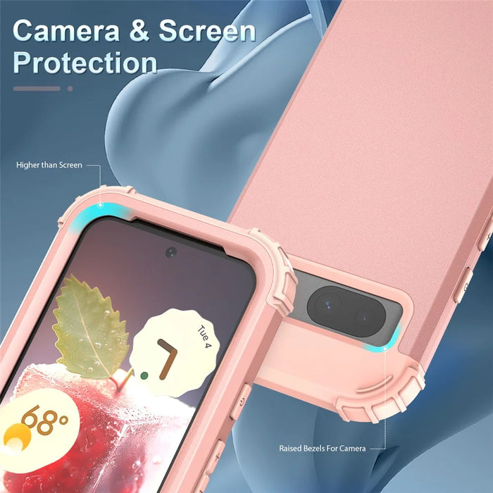 L-Style For Google Pixel 8a Case Shock Absorbing PC + TPU Phone Protective Shell - Rose Gold+Rose Gold - 4
