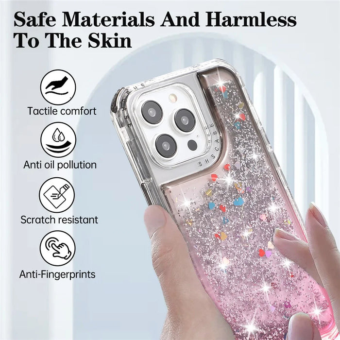 For iPhone 14 Pro Case Gradient Liquid Floating Quicksand Scratch-proof TPU+PC Mobile Phone Cover - Black+Pink - 3