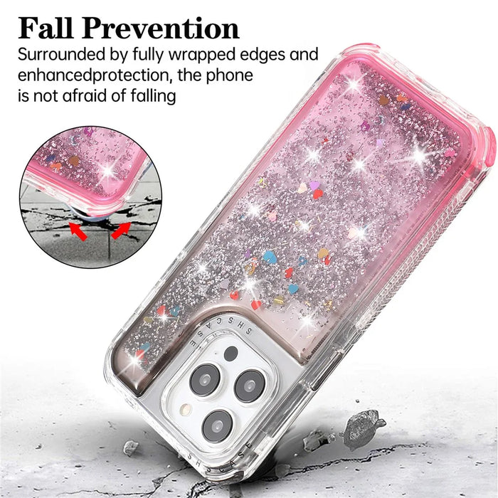 For iPhone 14 Pro Case Gradient Liquid Floating Quicksand Scratch-proof TPU+PC Mobile Phone Cover - Black+Pink - 4