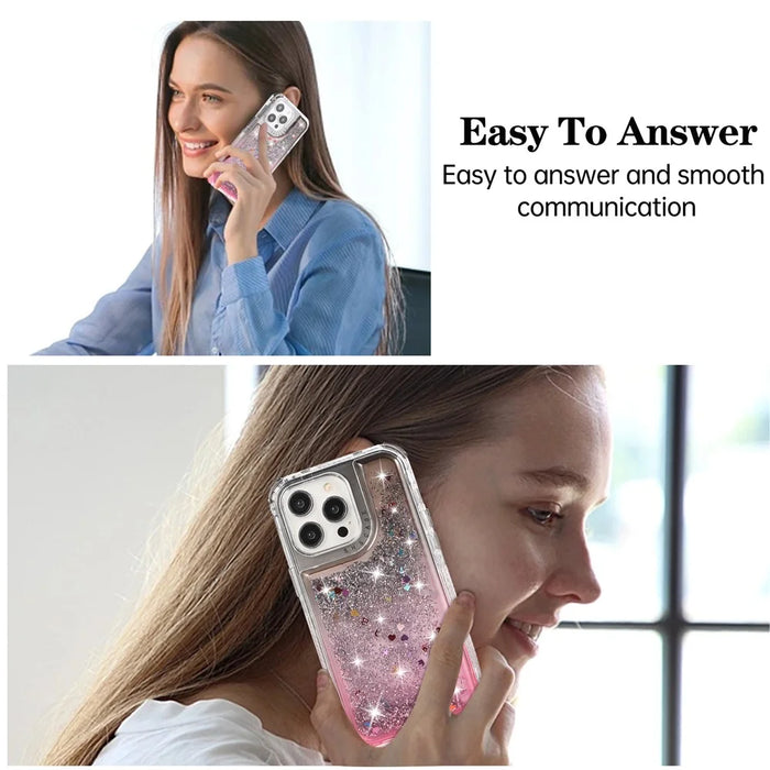 For iPhone 14 Pro Case Gradient Liquid Floating Quicksand Scratch-proof TPU+PC Mobile Phone Cover - Black+Pink - 5