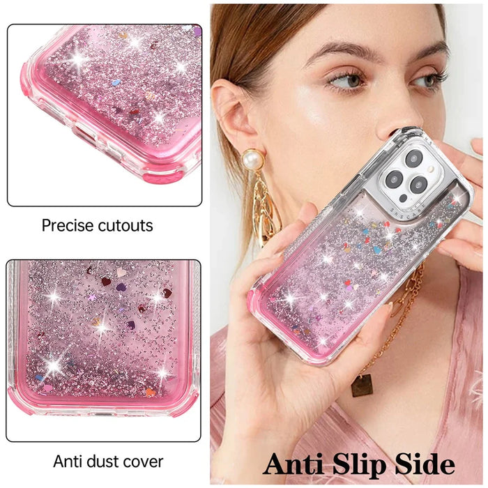 For iPhone 14 Pro Case Gradient Liquid Floating Quicksand Scratch-proof TPU+PC Mobile Phone Cover - Black+Pink - 6
