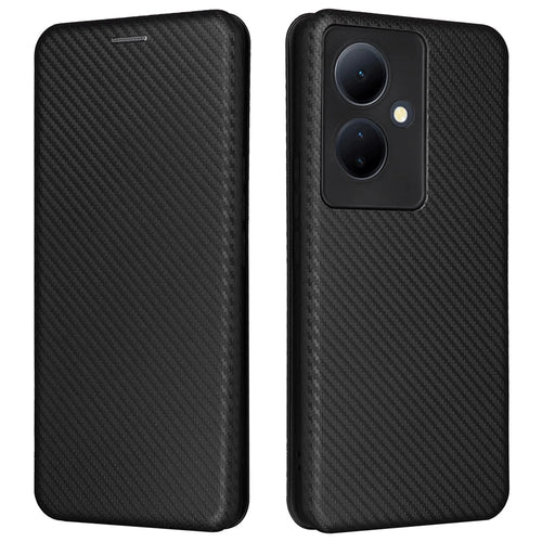 Card Holder Case for vivo V29 Lite 5G Leather Phone Cover Carbon Fiber Texture - Black - 1