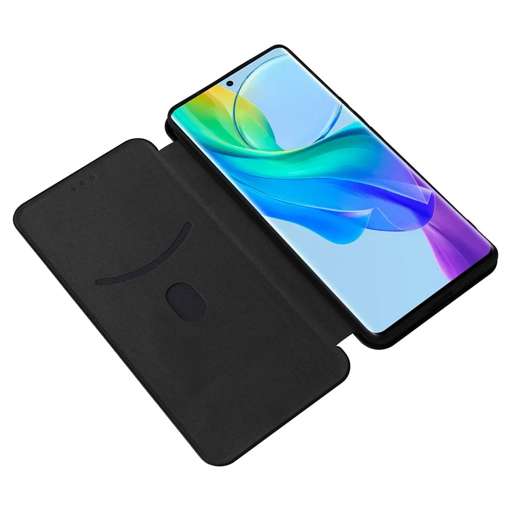 Card Holder Case for vivo V29 Lite 5G Leather Phone Cover Carbon Fiber Texture - Black - 2