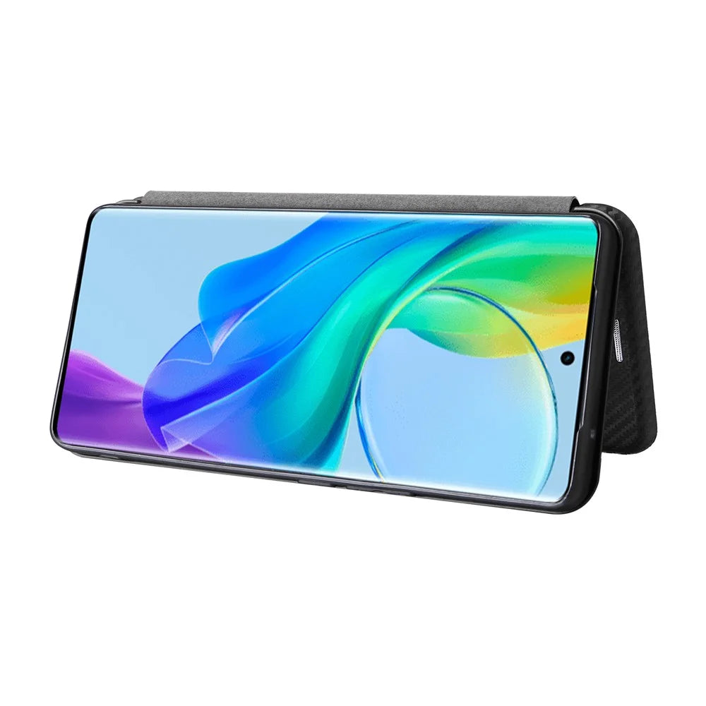 Card Holder Case for vivo V29 Lite 5G Leather Phone Cover Carbon Fiber Texture - Black - 3