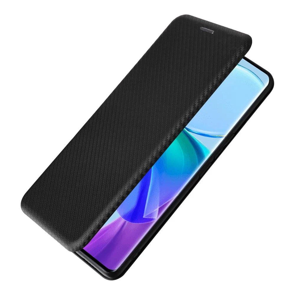 Card Holder Case for vivo V29 Lite 5G Leather Phone Cover Carbon Fiber Texture - Black - 5