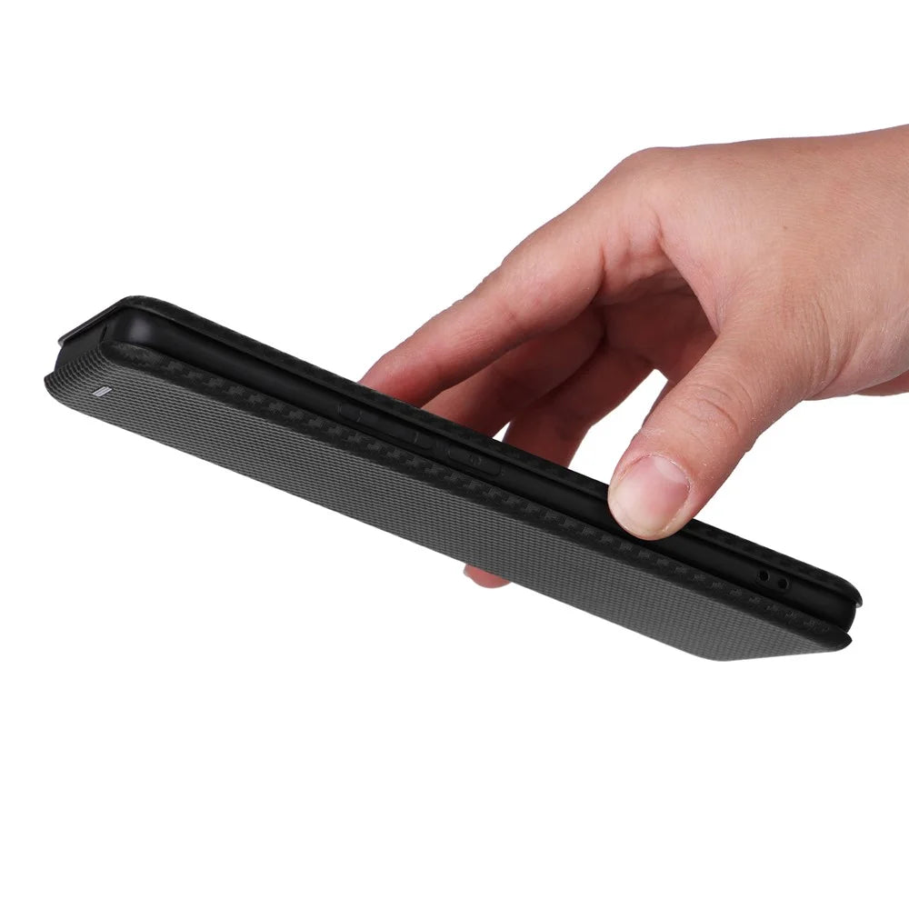 Card Holder Case for vivo V29 Lite 5G Leather Phone Cover Carbon Fiber Texture - Black - 6