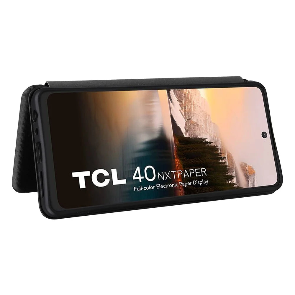 For TCL 40 Nxtpaper 4G Leather Case Card Slots Phone Cover Magnetic Closing - Black - 3