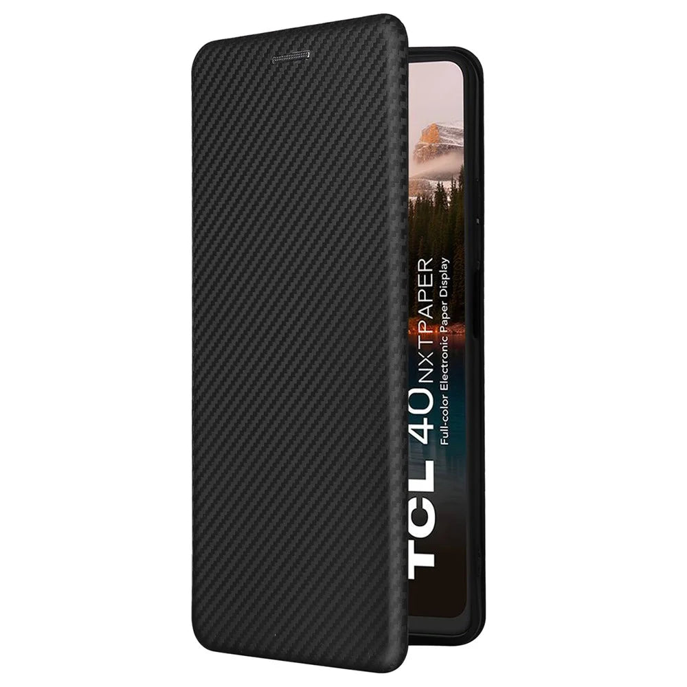 For TCL 40 Nxtpaper 4G Leather Case Card Slots Phone Cover Magnetic Closing - Black - 7