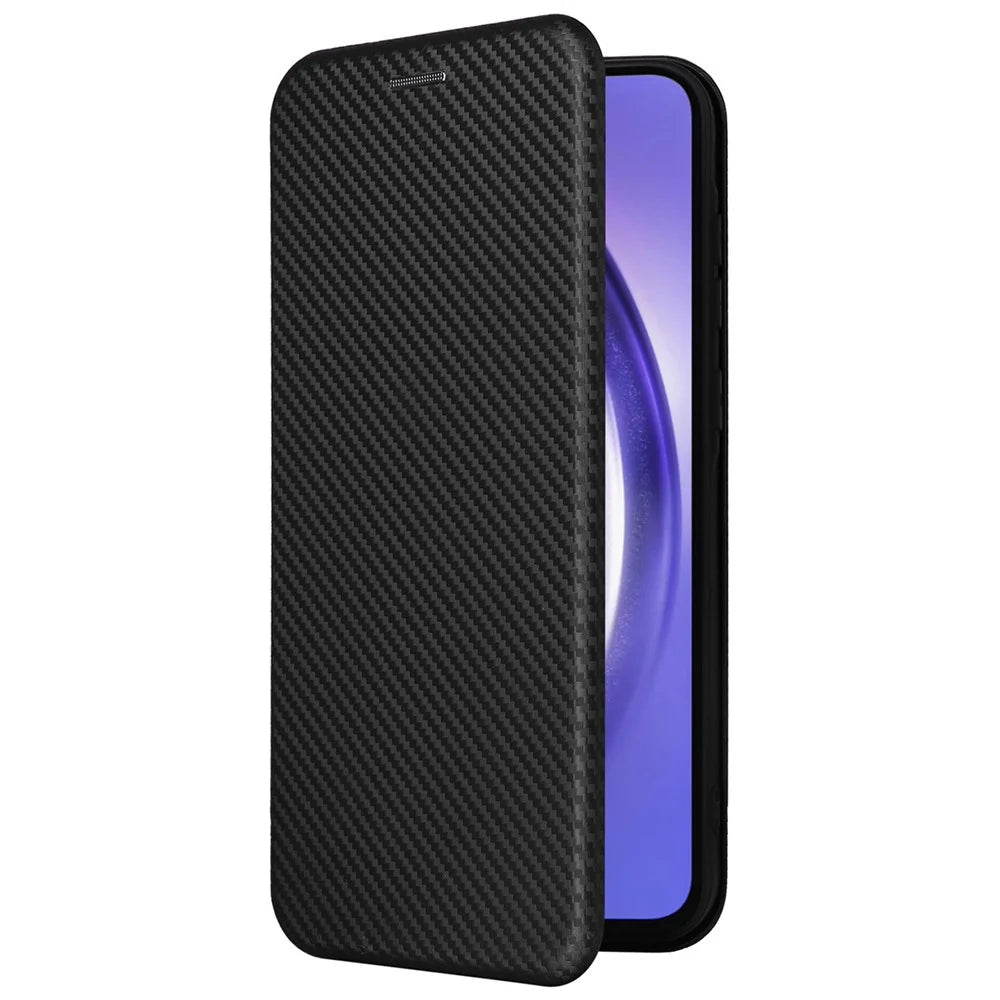 For Samsung Galaxy A55 5G Phone Leather Case Card Holder Carbon Fiber Texture - Black - 7