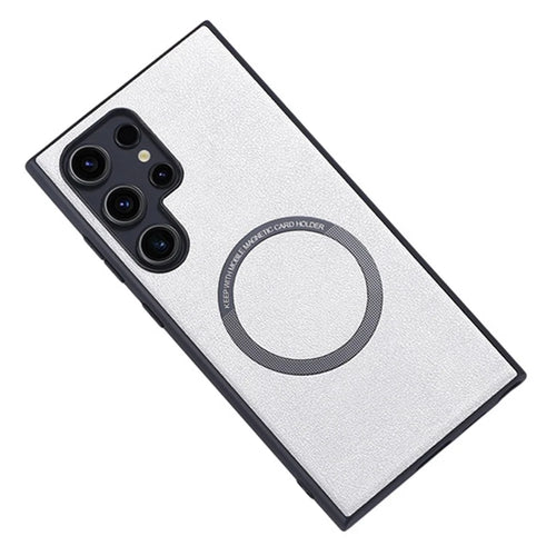 For Samsung Galaxy S24 Ultra Phone Magnetic Case Leather+TPU Cover - White - 1