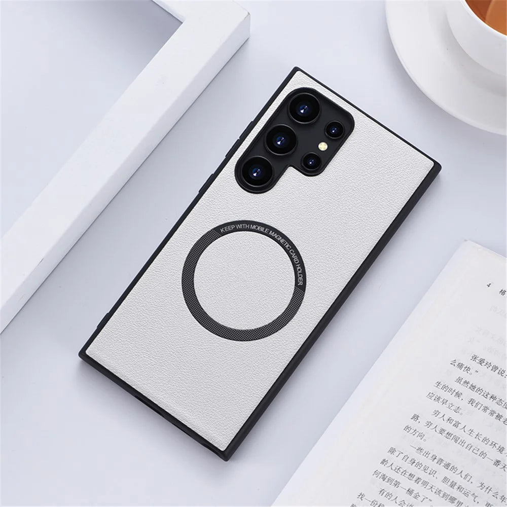 For Samsung Galaxy S24 Ultra Phone Magnetic Case Leather+TPU Cover - White - 2