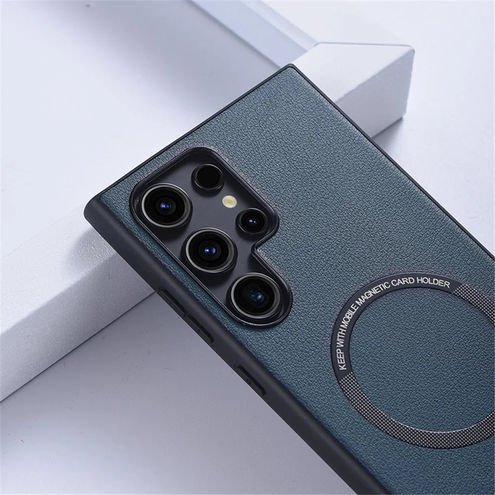 For Samsung Galaxy S24 Ultra Phone Magnetic Case Leather+TPU Cover - White - 3