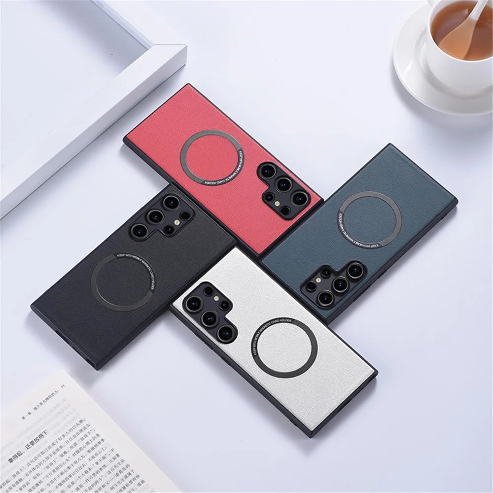 For Samsung Galaxy S24 Ultra Phone Magnetic Case Leather+TPU Cover - White - 5