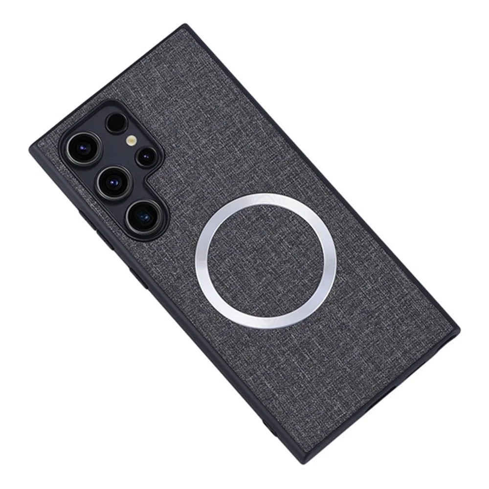 For Samsung Galaxy S24 Ultra Magnetic Phone Case Anti-fall TPU+Cloth Cover Magnetic Case - Grey - 1