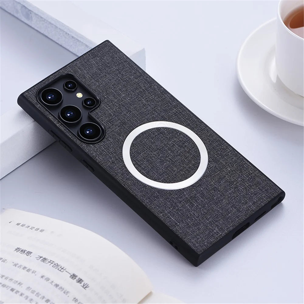 For Samsung Galaxy S24 Ultra Magnetic Phone Case Anti-fall TPU+Cloth Cover Magnetic Case - Grey - 2